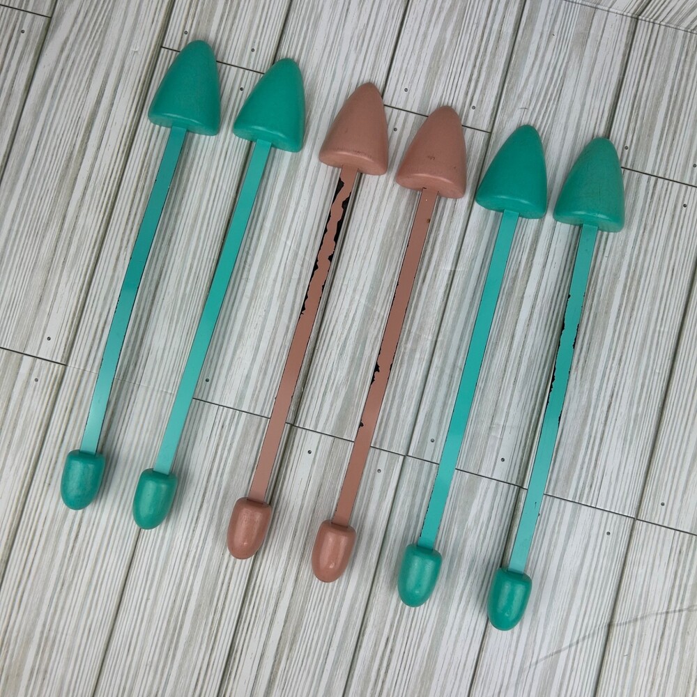 Vintage 50's Shoe Trees Forms Stretchers Wood Metal Pastel Teal Pink ~ 3 Pairs